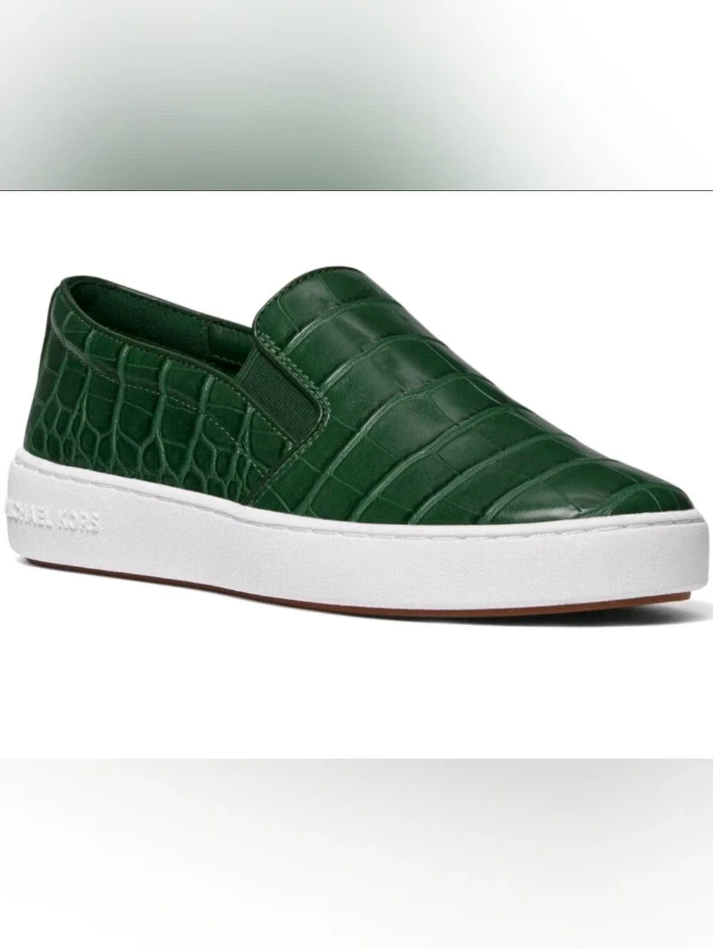 Michael Kors Green Croc-Embossed Slip-On Sneakers